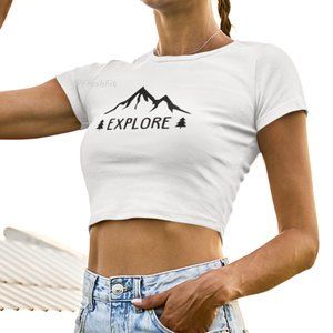 🆕Explore Mountain Adventurers Shirt White Fitted Crop Top Tee